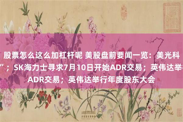 股票怎么这么加杠杆呢 美股盘前要闻一览：美光科技今夜迎“大考”；SK海力士寻求7月10日开始ADR交易；英伟达举行年度股东大会