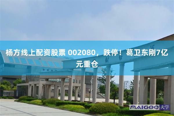 杨方线上配资股票 002080，跌停！葛卫东刚7亿元重仓